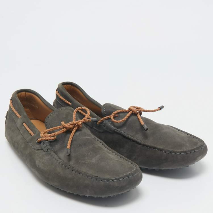 Pre Owned Tod's Dark Grey Suede Bow Slip On Loafers Size 42