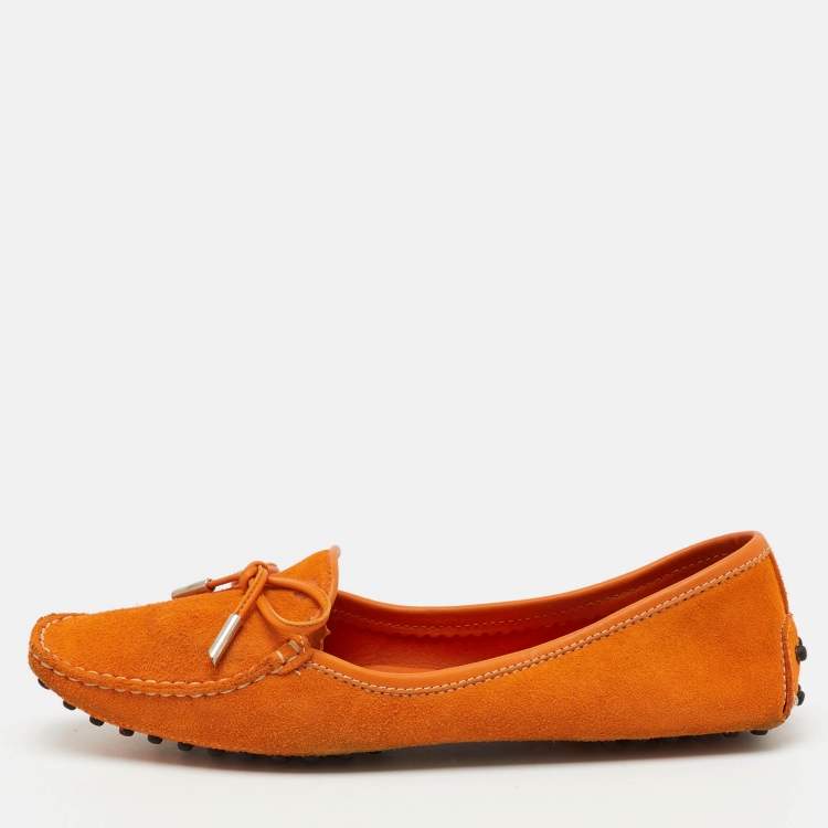 Pre Owned Tod's Orange Suede Bow Slip On Loafers Size 39