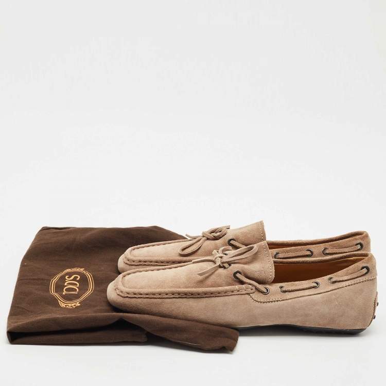 Pre Owned Tod's Light Brown Suede Bow Slip On Loafers Size 41.5