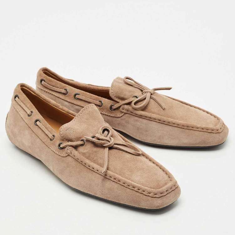 Pre Owned Tod's Light Brown Suede Bow Slip On Loafers Size 41.5