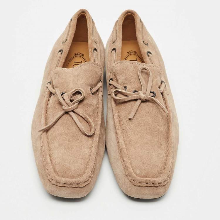 Pre Owned Tod's Light Brown Suede Bow Slip On Loafers Size 41.5