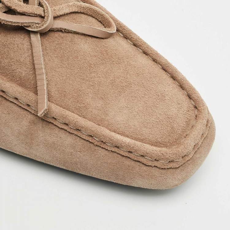 Pre Owned Tod's Light Brown Suede Bow Slip On Loafers Size 41.5