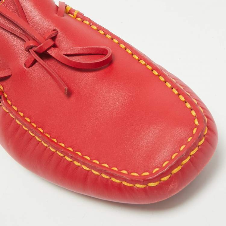 Pre Owned Tod's Red Leather Slip On  Loafers Size 41.5