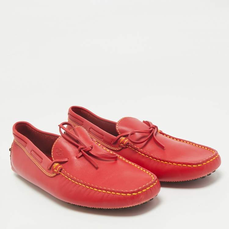Pre Owned Tod's Red Leather Slip On  Loafers Size 41.5
