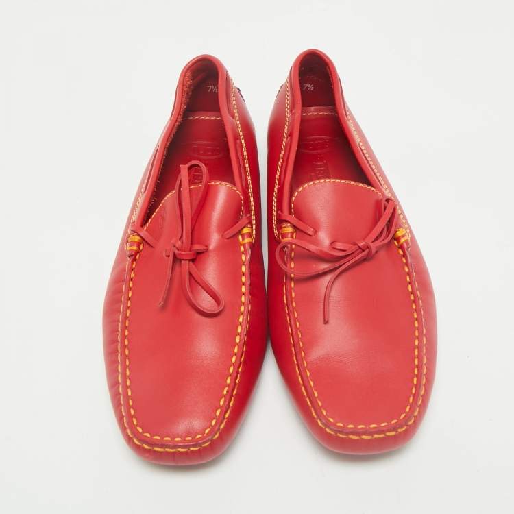 Pre Owned Tod's Red Leather Slip On  Loafers Size 41.5