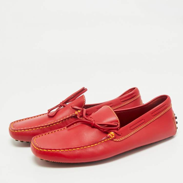 Pre Owned Tod's Red Leather Slip On  Loafers Size 41.5