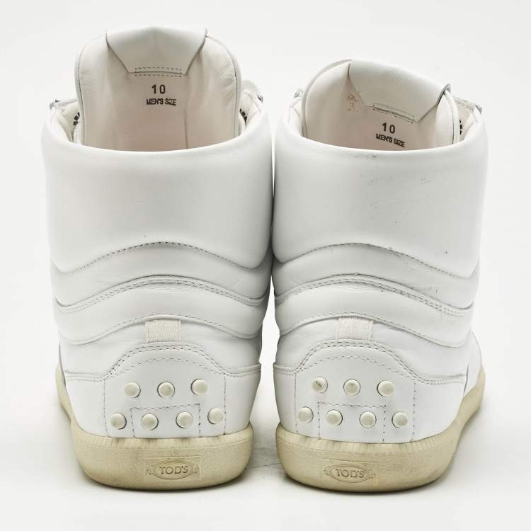 Pre Owned Tod's White Leather High Top Sneakers Size 44.5