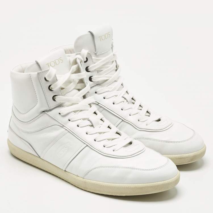 Pre Owned Tod's White Leather High Top Sneakers Size 44.5