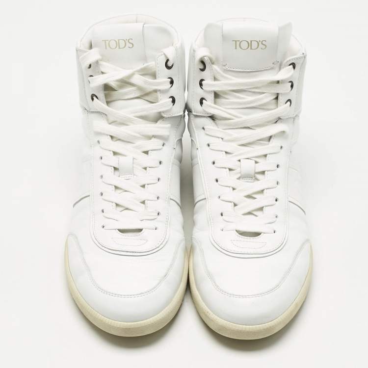 Pre Owned Tod's White Leather High Top Sneakers Size 44.5