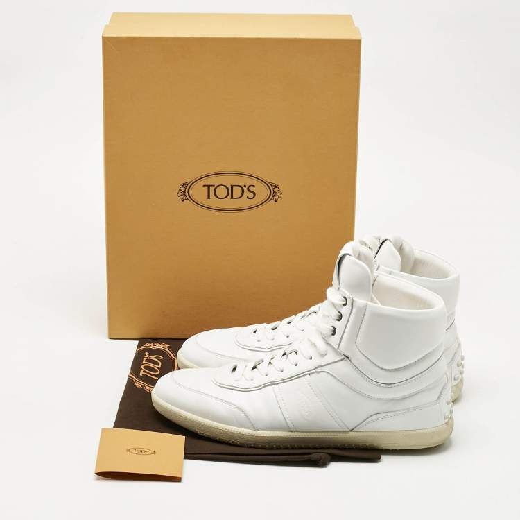 Pre Owned Tod's White Leather High Top Sneakers Size 44.5