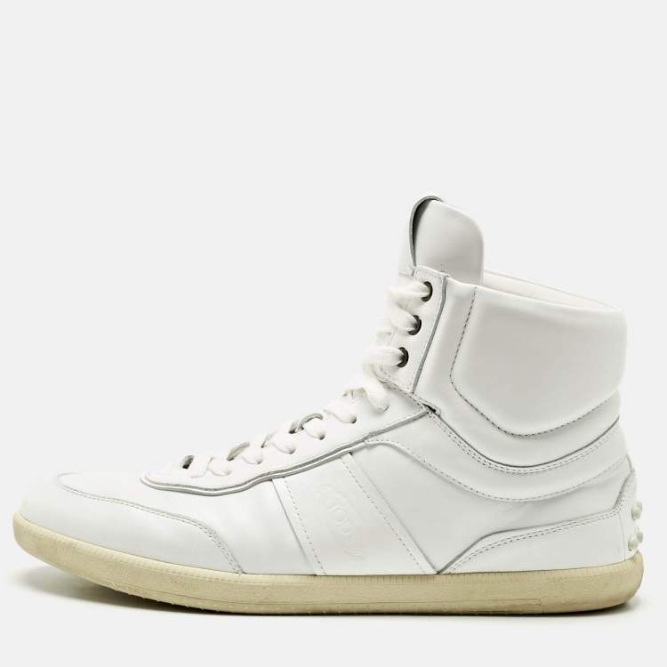 Pre Owned Tod's White Leather High Top Sneakers Size 44.5