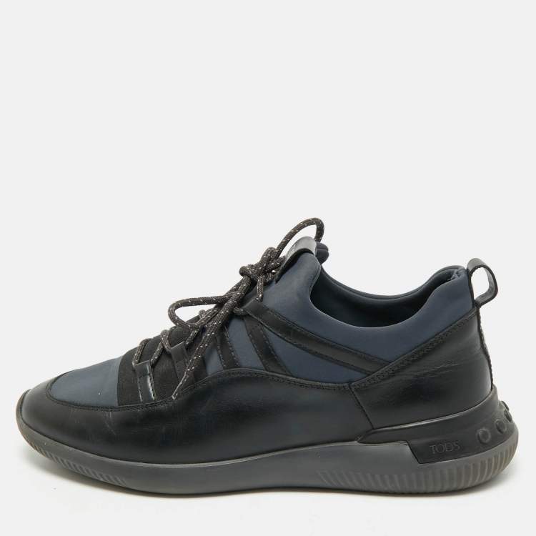 Pre Owned Tod's Black/Blue Leather and Neoprene Nuovo Sneakers Size 43
