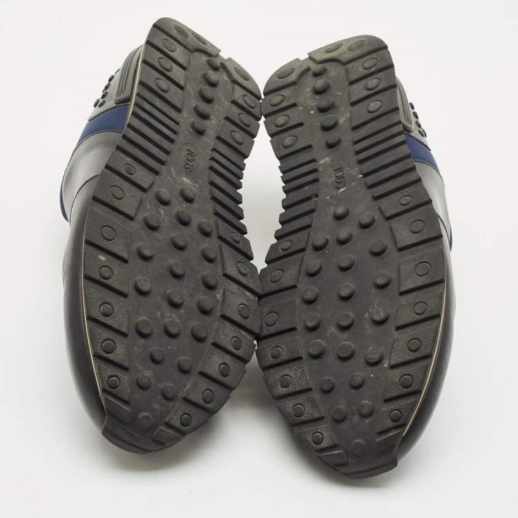 Pre Owned Tod's Black/Blue Leather and Neoprene Low Top Sneakers Size 43