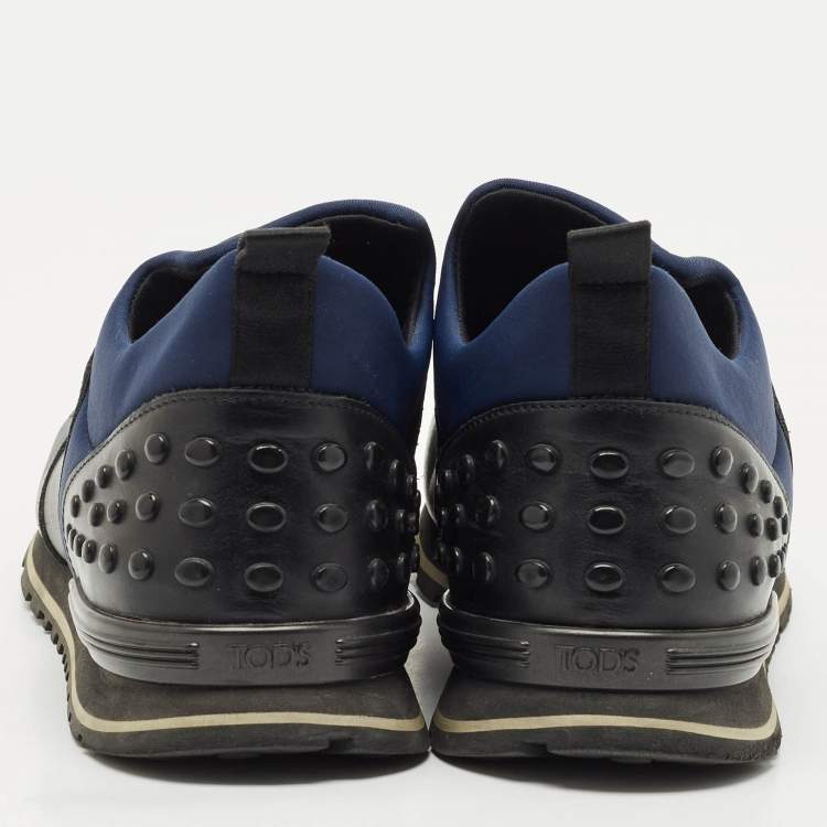 Pre Owned Tod's Black/Blue Leather and Neoprene Low Top Sneakers Size 43
