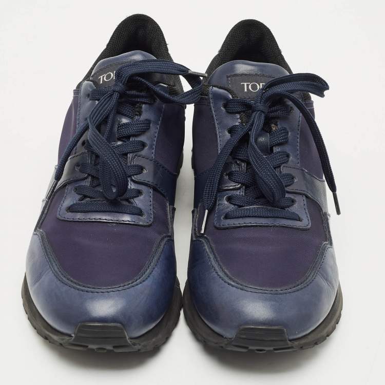 Pre Owned Tod's Navy Blue Leather and Nylon Low Top Sneakers Size 43