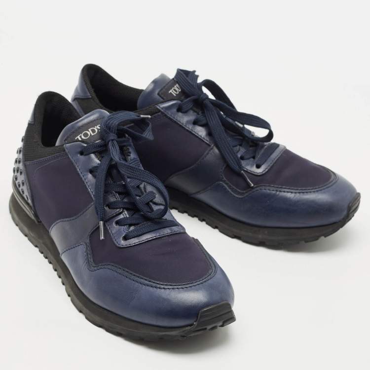 Pre Owned Tod's Navy Blue Leather and Nylon Low Top Sneakers Size 43