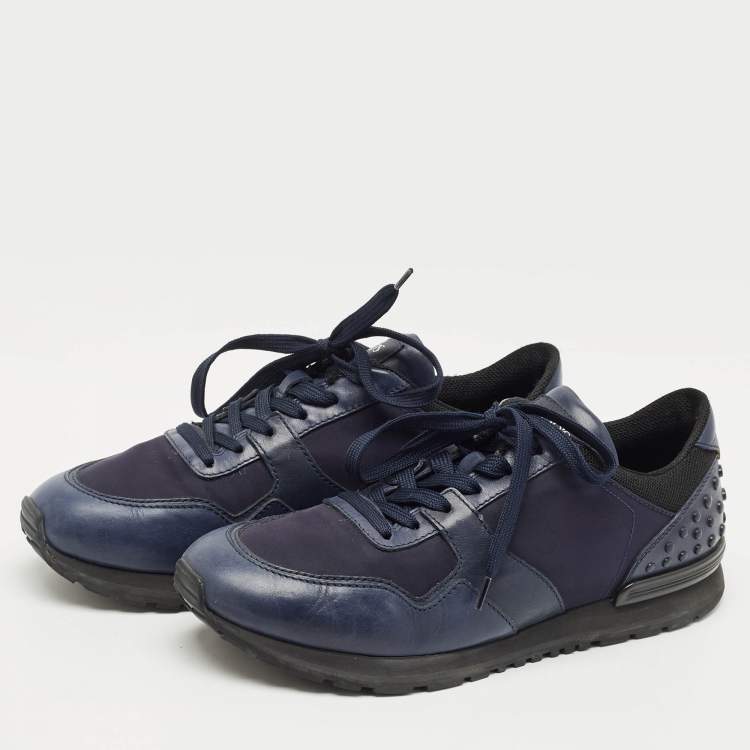 Pre Owned Tod's Navy Blue Leather and Nylon Low Top Sneakers Size 43