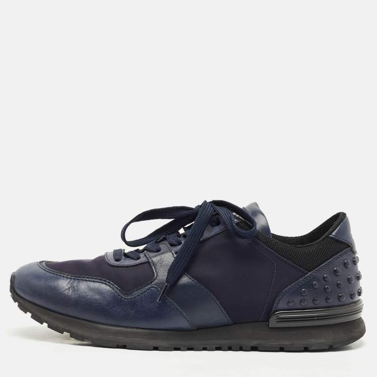 Pre Owned Tod's Navy Blue Leather and Nylon Low Top Sneakers Size 43
