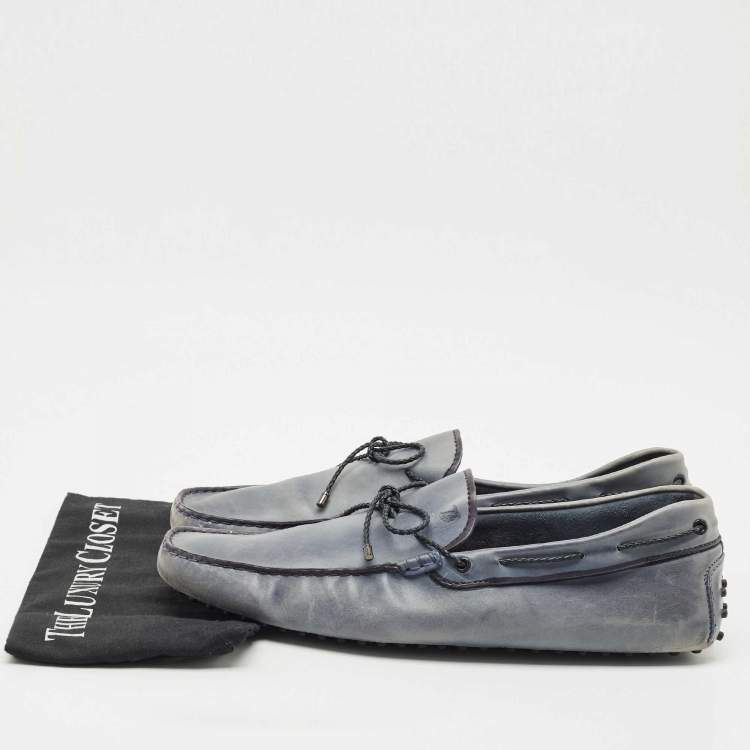 Pre Owned Tods Blue Leather Gommino Driving Loafers Size 48