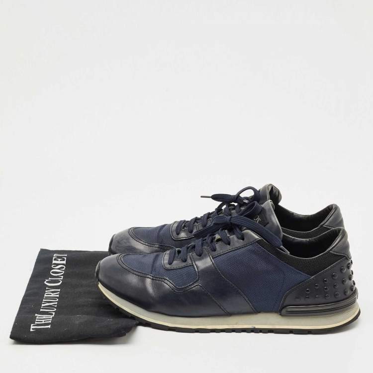 Pre Owned Tod's Black/Blue Leather and Neoprene Low Top Sneakers Size 44.5