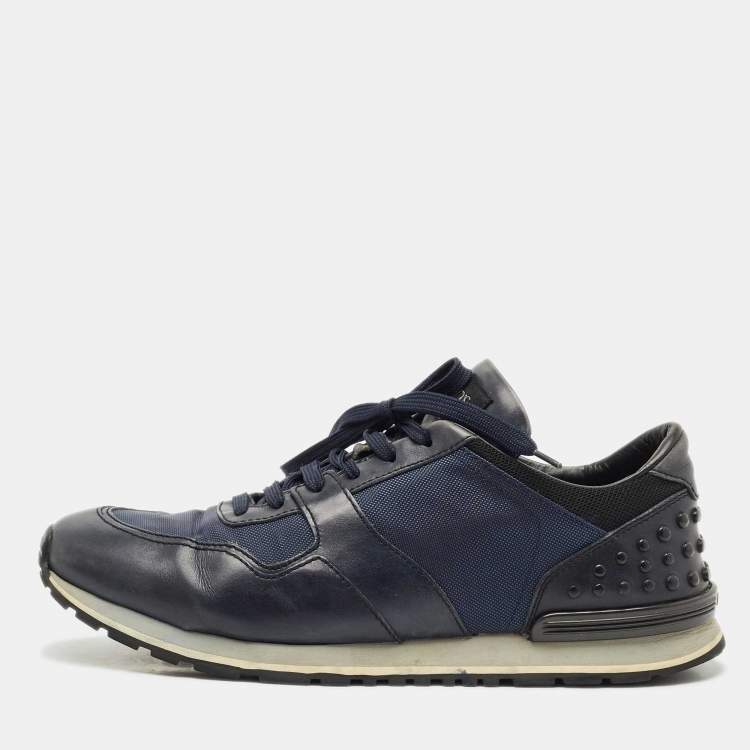 Pre Owned Tod's Black/Blue Leather and Neoprene Low Top Sneakers Size 44.5