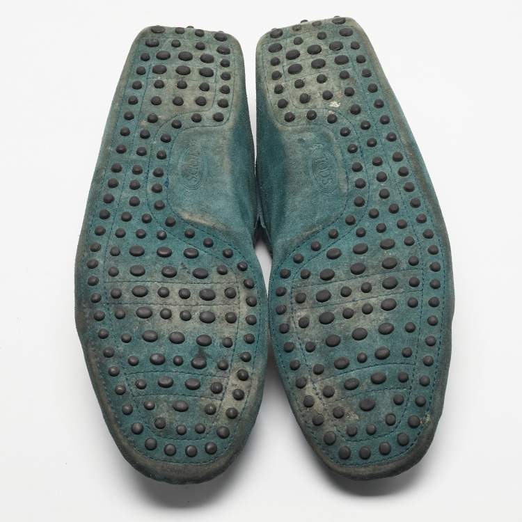 Pre Owned Tod's Dark Green Suede Bow Slip On Loafers Size 44.5