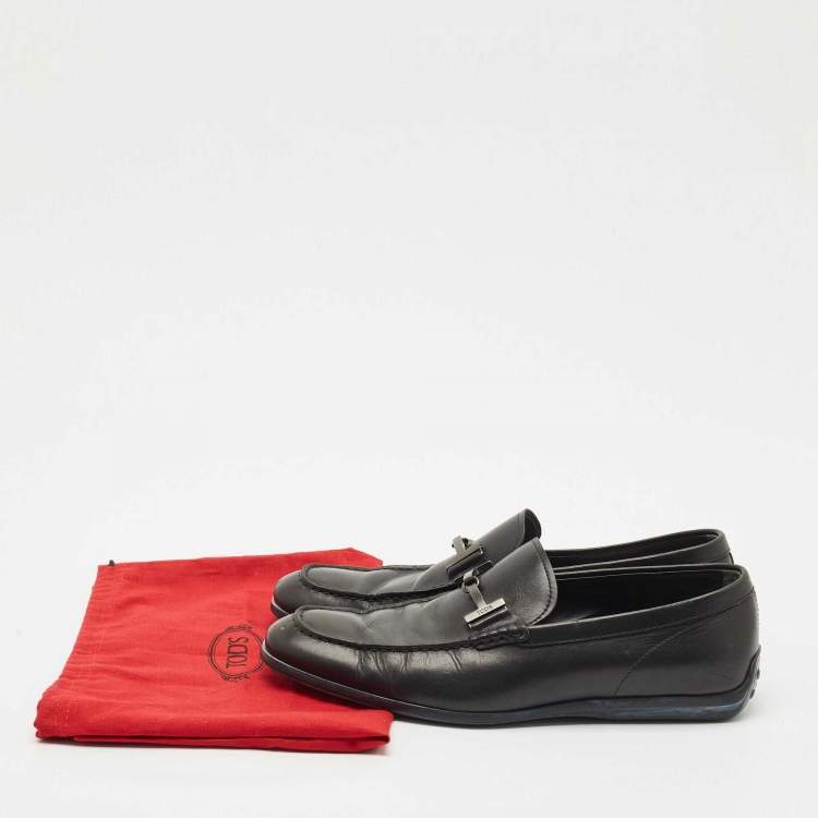 Pre Owned Tod's Black Leather Slip On Loafers Size 42.5