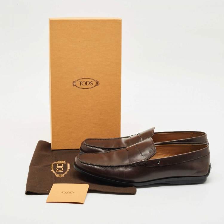 Pre Owned Tod's Brown Leather Slip On Penny Loafers Size 48