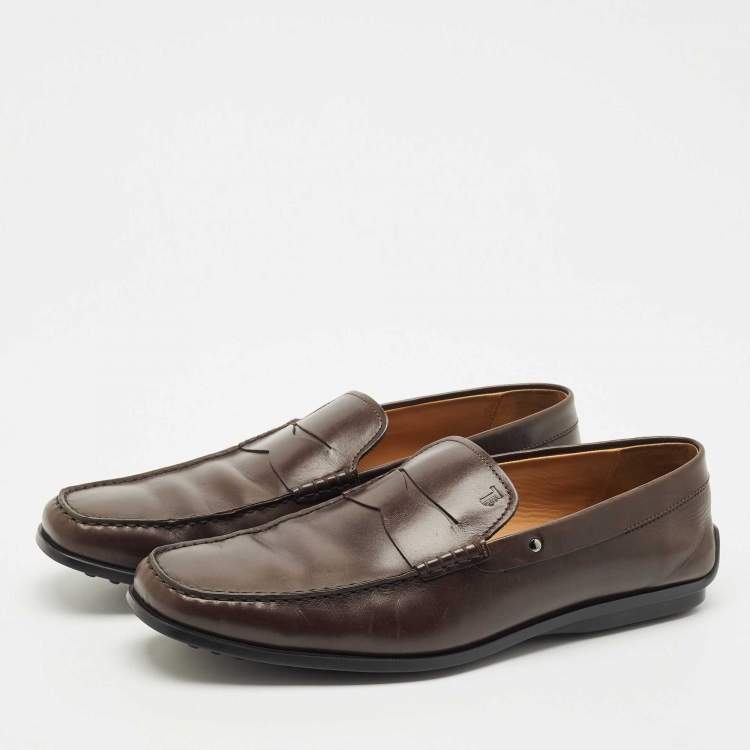 Pre Owned Tod's Brown Leather Slip On Penny Loafers Size 48