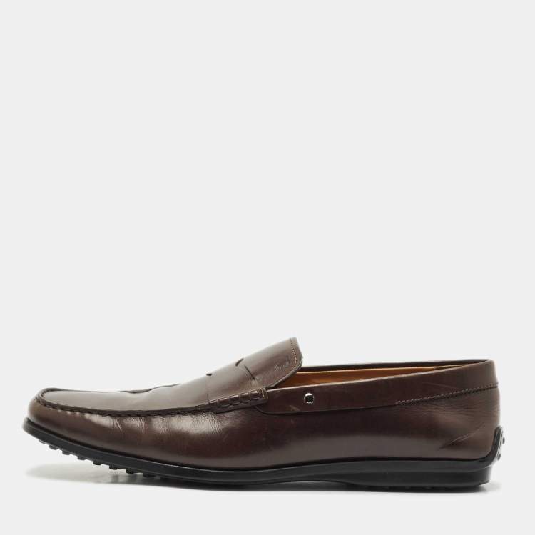 Pre Owned Tod's Brown Leather Slip On Penny Loafers Size 48