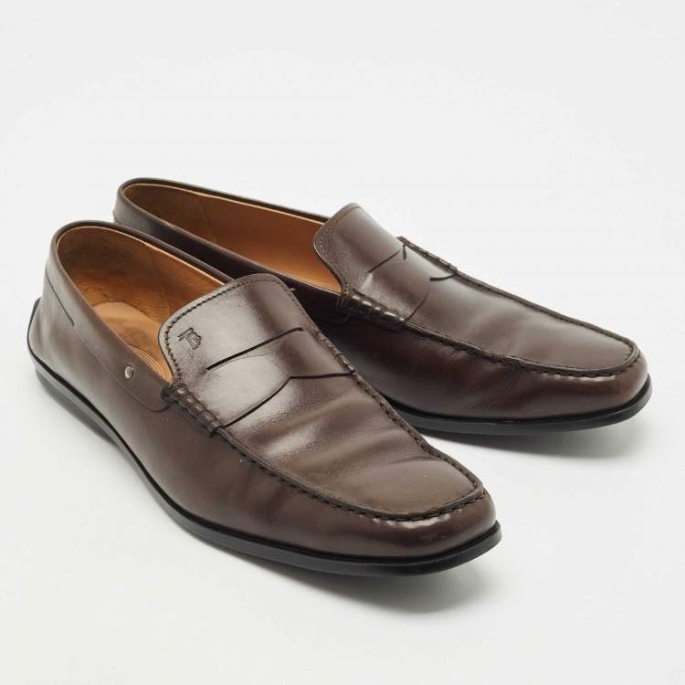 Pre Owned Tod's Brown Leather Slip On Penny Loafers Size 48