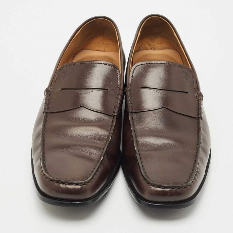 Pre Owned Tod's Brown Leather Slip On Penny Loafers Size 48