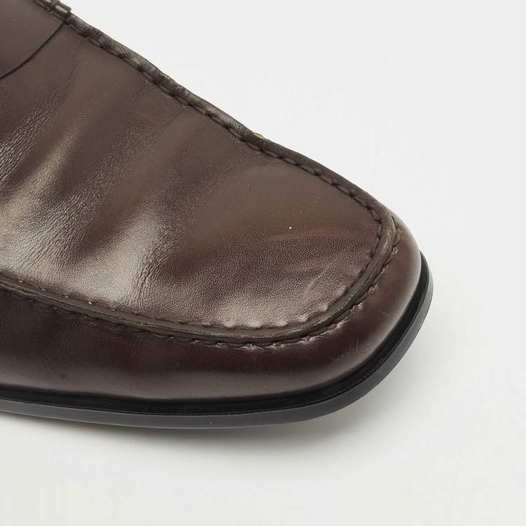 Pre Owned Tod's Brown Leather Slip On Penny Loafers Size 48