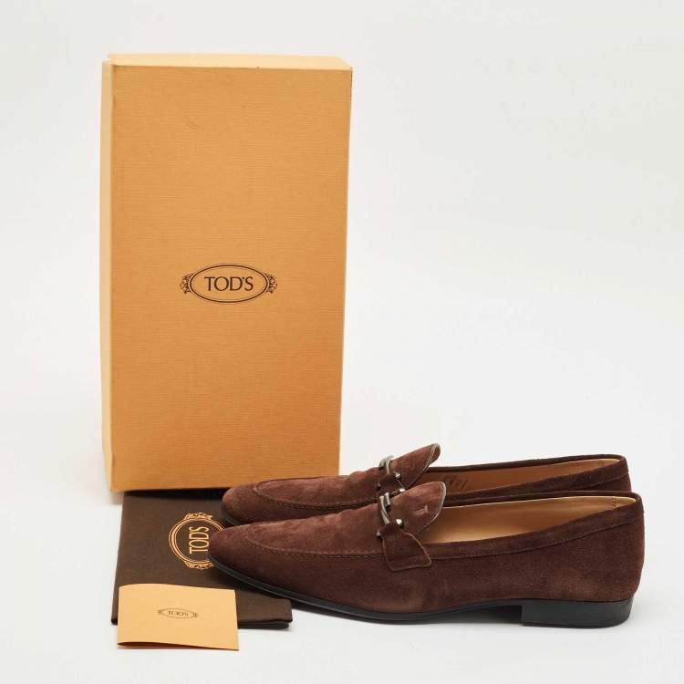 Pre Owned Tod's Brown Suede Slip On Penny Loafers Size 47
