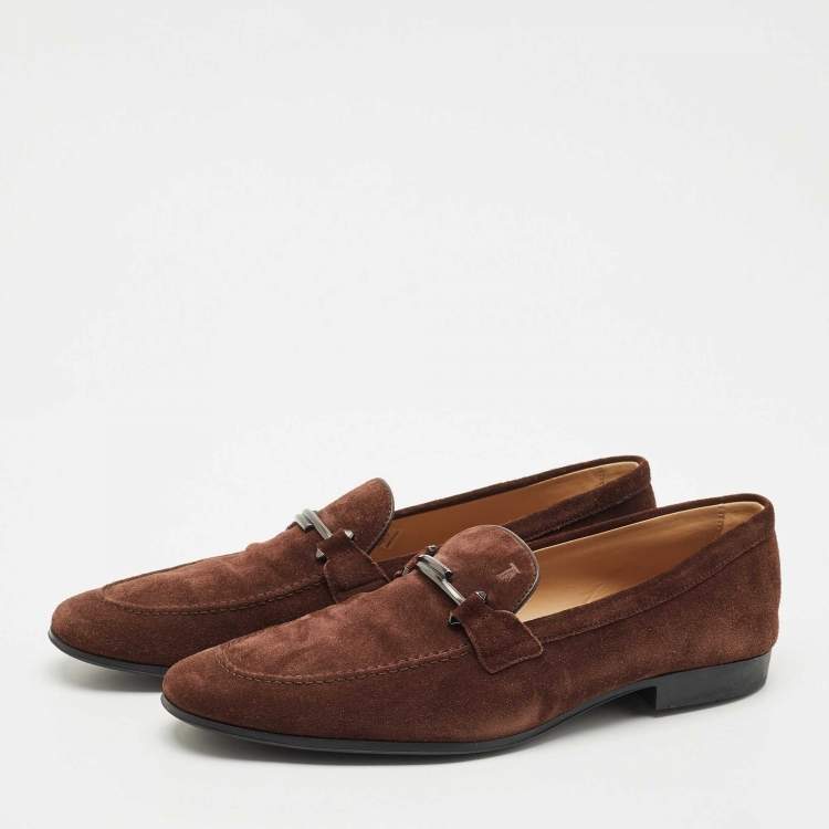 Pre Owned Tod's Brown Suede Slip On Penny Loafers Size 47