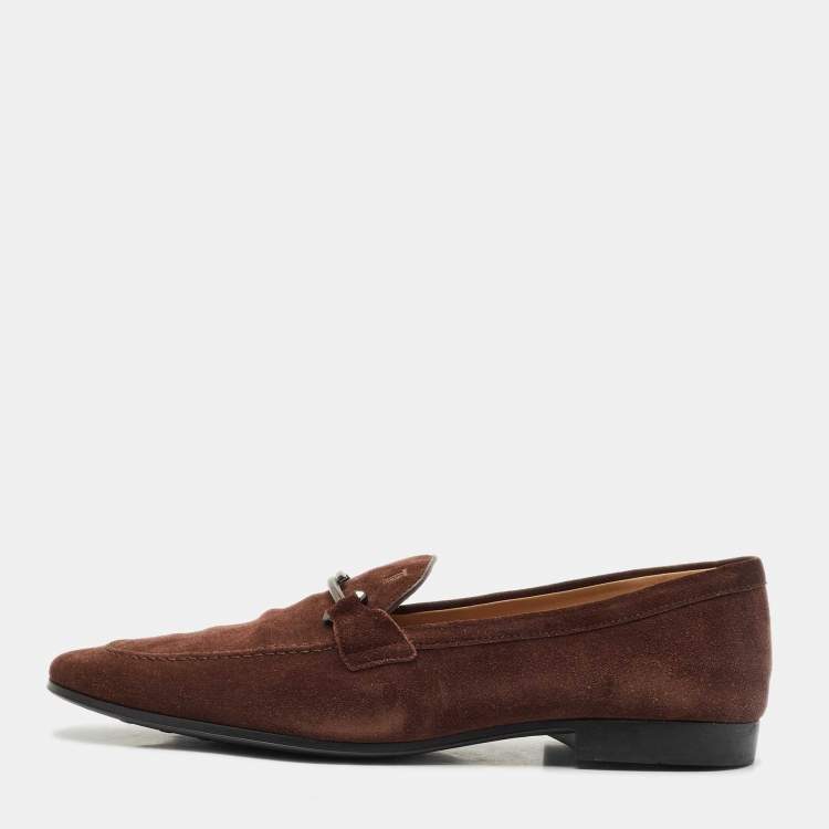 Pre Owned Tod's Brown Suede Slip On Penny Loafers Size 47