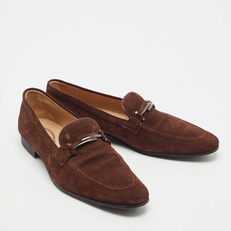 Pre Owned Tod's Brown Suede Slip On Penny Loafers Size 47