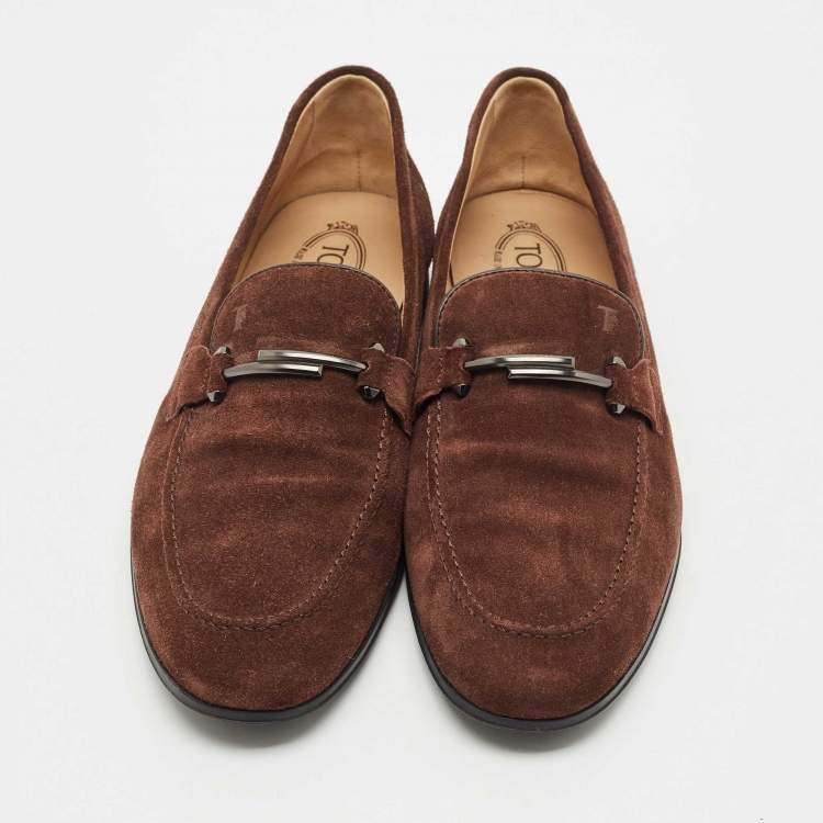 Pre Owned Tod's Brown Suede Slip On Penny Loafers Size 47