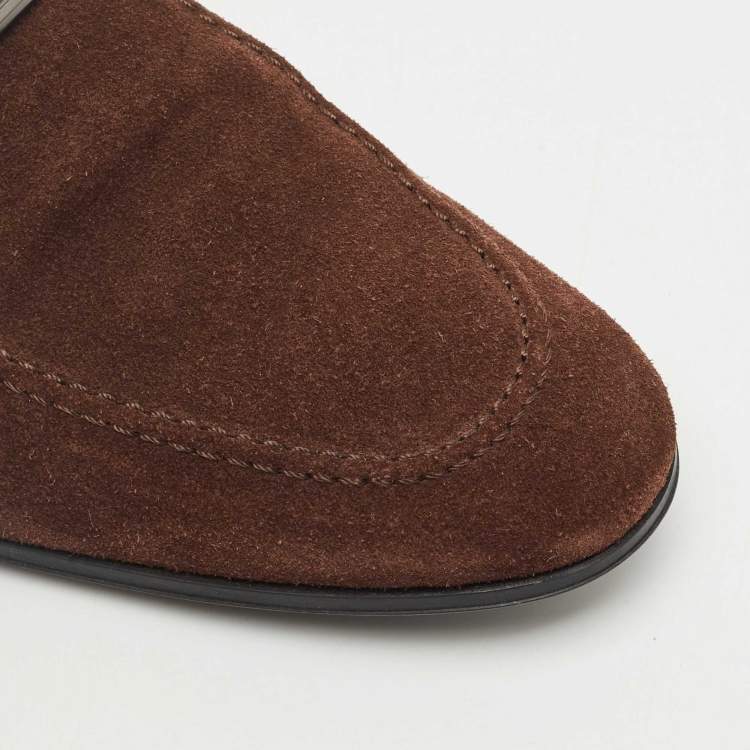 Pre Owned Tod's Brown Suede Slip On Penny Loafers Size 47