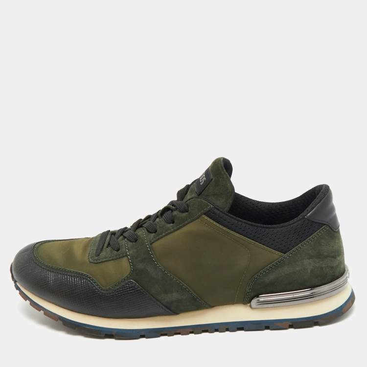 Pre Owned Tod's Green Nylon and Suede Low Top Sneakers Size 46.5