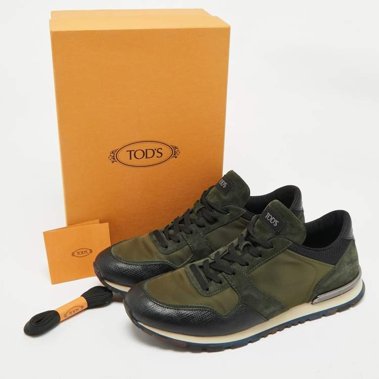Pre Owned Tod's Green Nylon and Suede Low Top Sneakers Size 46.5