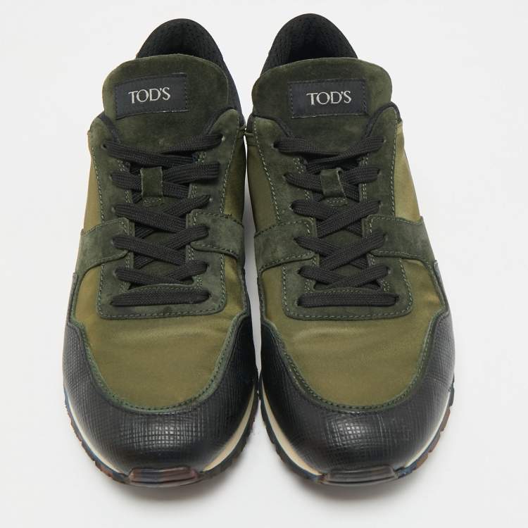 Pre Owned Tod's Green Nylon and Suede Low Top Sneakers Size 46.5
