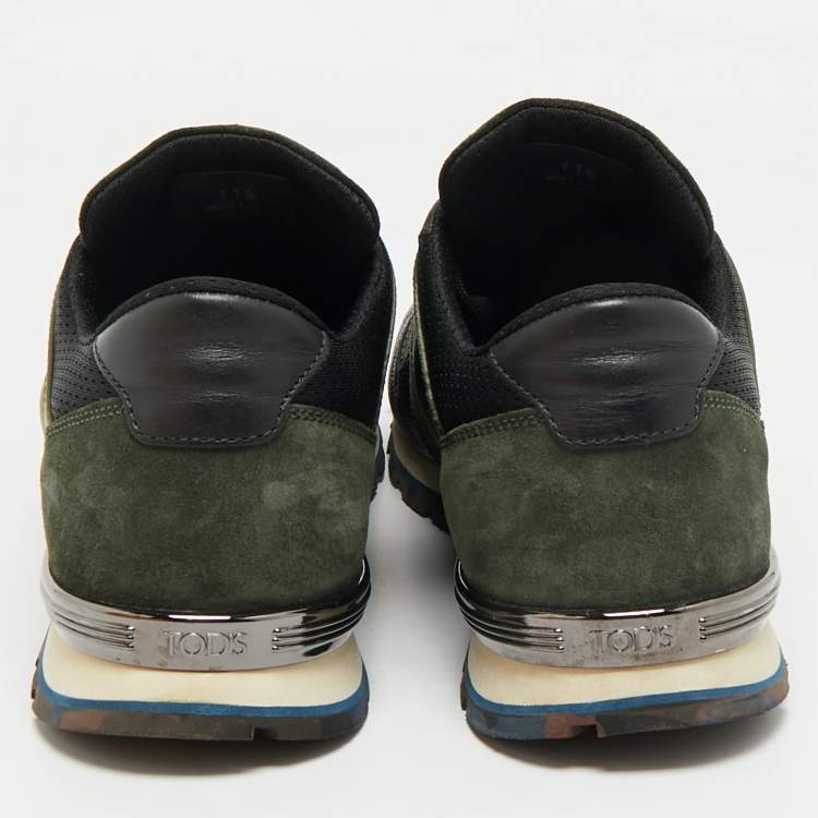 Pre Owned Tod's Green Nylon and Suede Low Top Sneakers Size 46.5