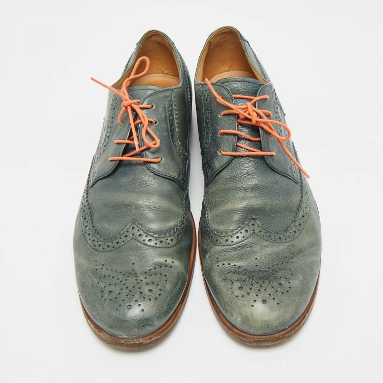 Pre Owned Tod's Green Leather Lace Up Brogues Size 44.5