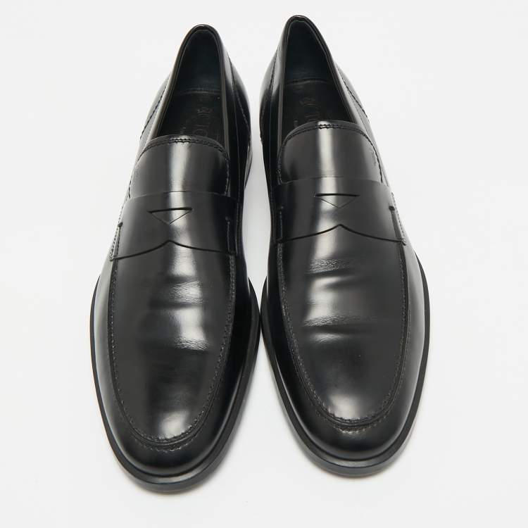 Pre Owned Tod's Black Leather Slip On Penny Loafers Size 45.5