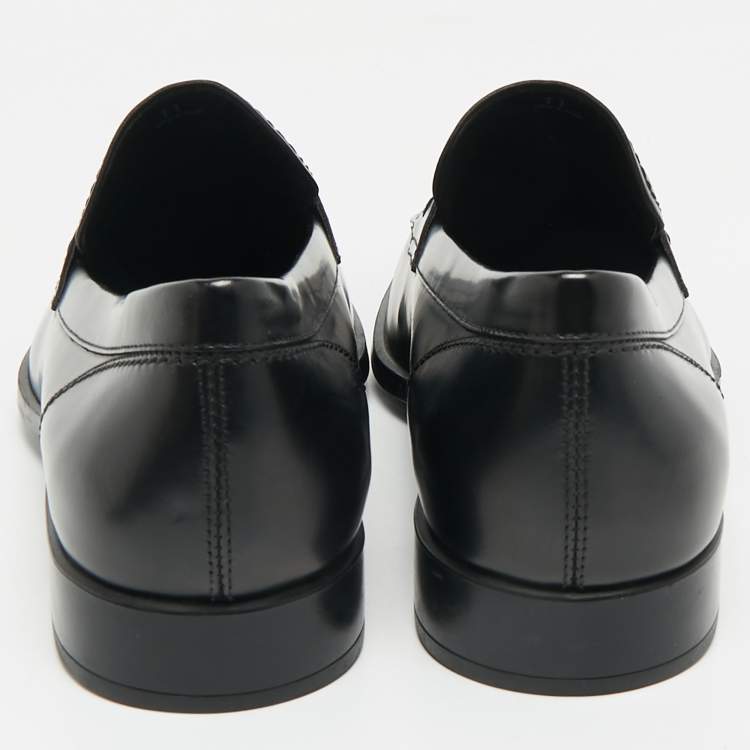 Pre Owned Tod's Black Leather Slip On Penny Loafers Size 45.5