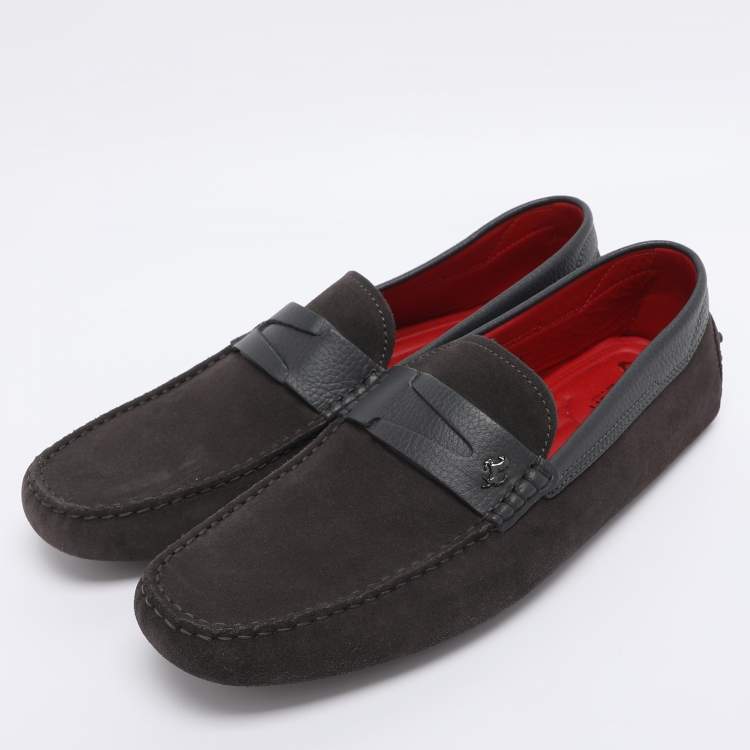 مملوكة مسبقًا Tod's for Ferrari Grey/Dark Brown Suede Loafers Size 43