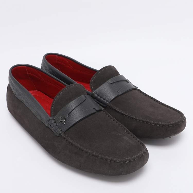 مملوكة مسبقًا Tod's for Ferrari Grey/Dark Brown Suede Loafers Size 43