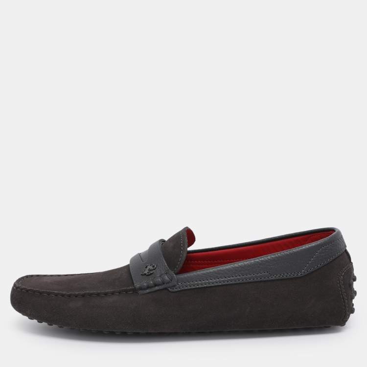 مملوكة مسبقًا Tod's for Ferrari Grey/Dark Brown Suede Loafers Size 43