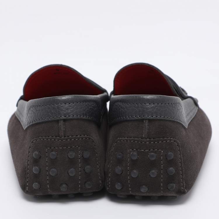 مملوكة مسبقًا Tod's for Ferrari Grey/Dark Brown Suede Loafers Size 43